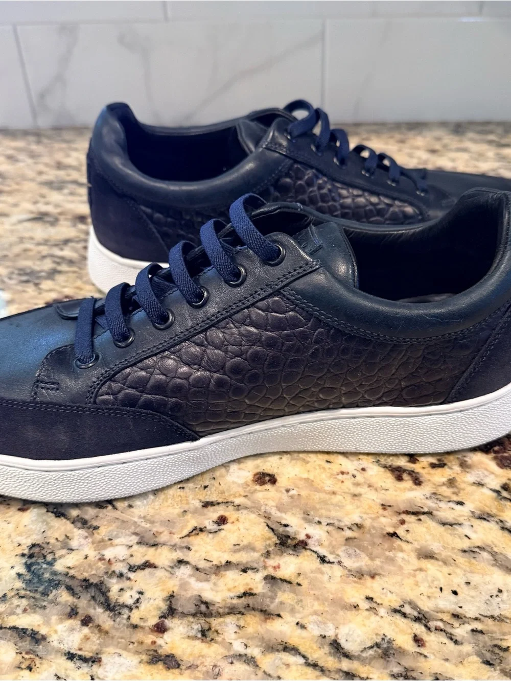 Martin Dingman Men's Navy/Black Leather Embossed 10M